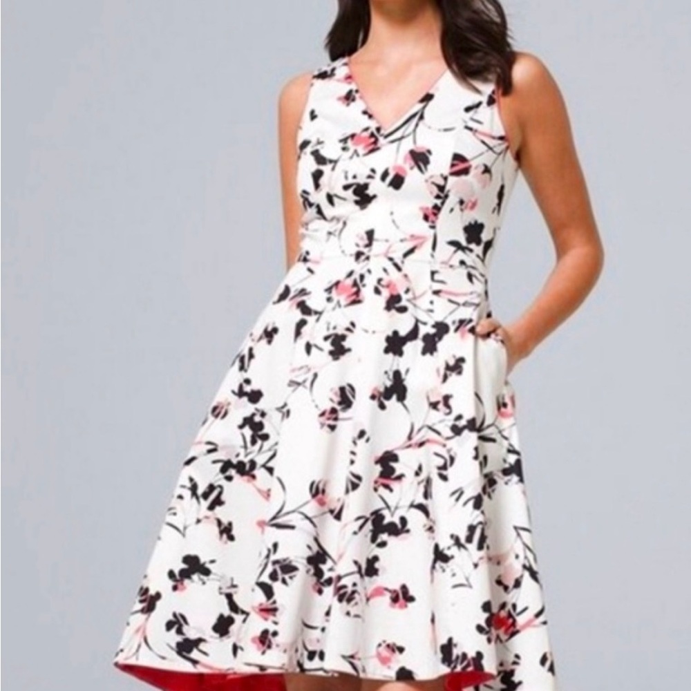 EUC WHBM Floral High-Low Fit & Flare Cotton Satin Dress